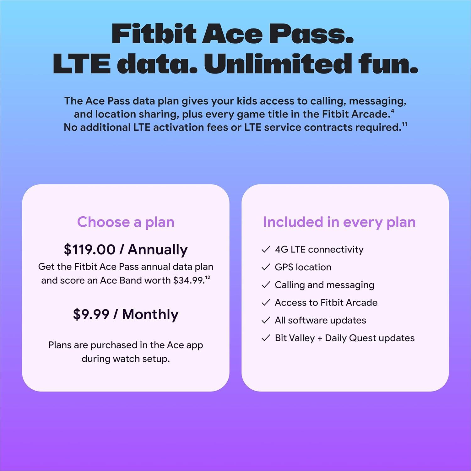 image:imageFitbit Google Ace LTE Kids Smartwatch with Call Message GPS and ActivityBased Games Ace Pass Data Plan Required Spicy MoovinMild Strange Arcade
