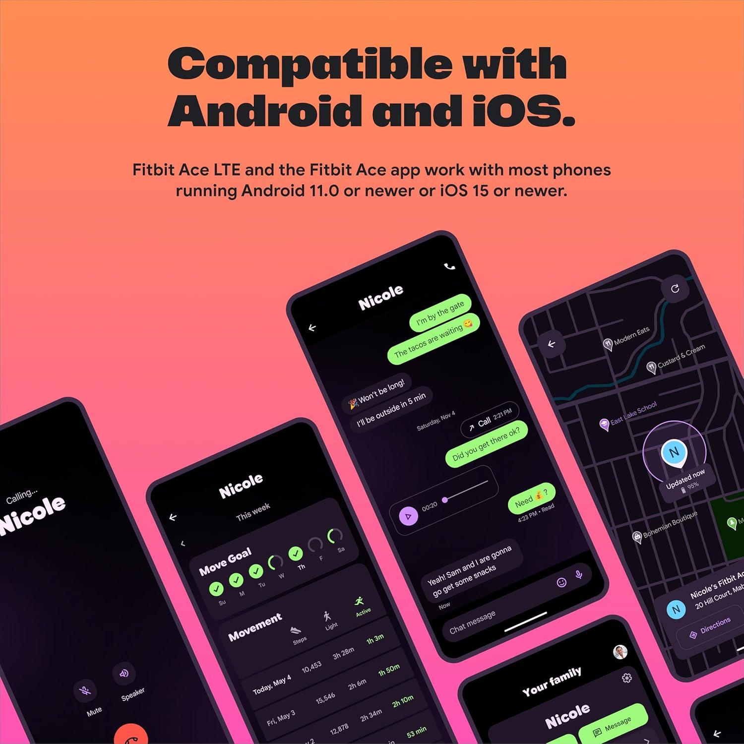 image:imageFitbit Google Ace LTE Kids Smartwatch with Call Message GPS and ActivityBased Games Ace Pass Data Plan Required Spicy MoovinSpicy Moovin
