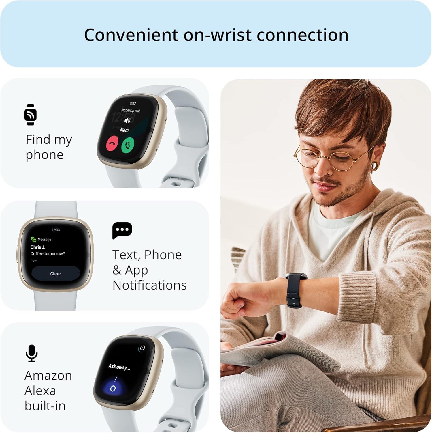 image:imageFitbit Sense 2 Advanced Health and Fitness Smartwatch with Tools to Manage Stress and Sleep ECG App SpO2 247 Heart Rate and GPS Lunar WhitePlatinum One Size S amp L Bands IncludedBlue MistPale Gold