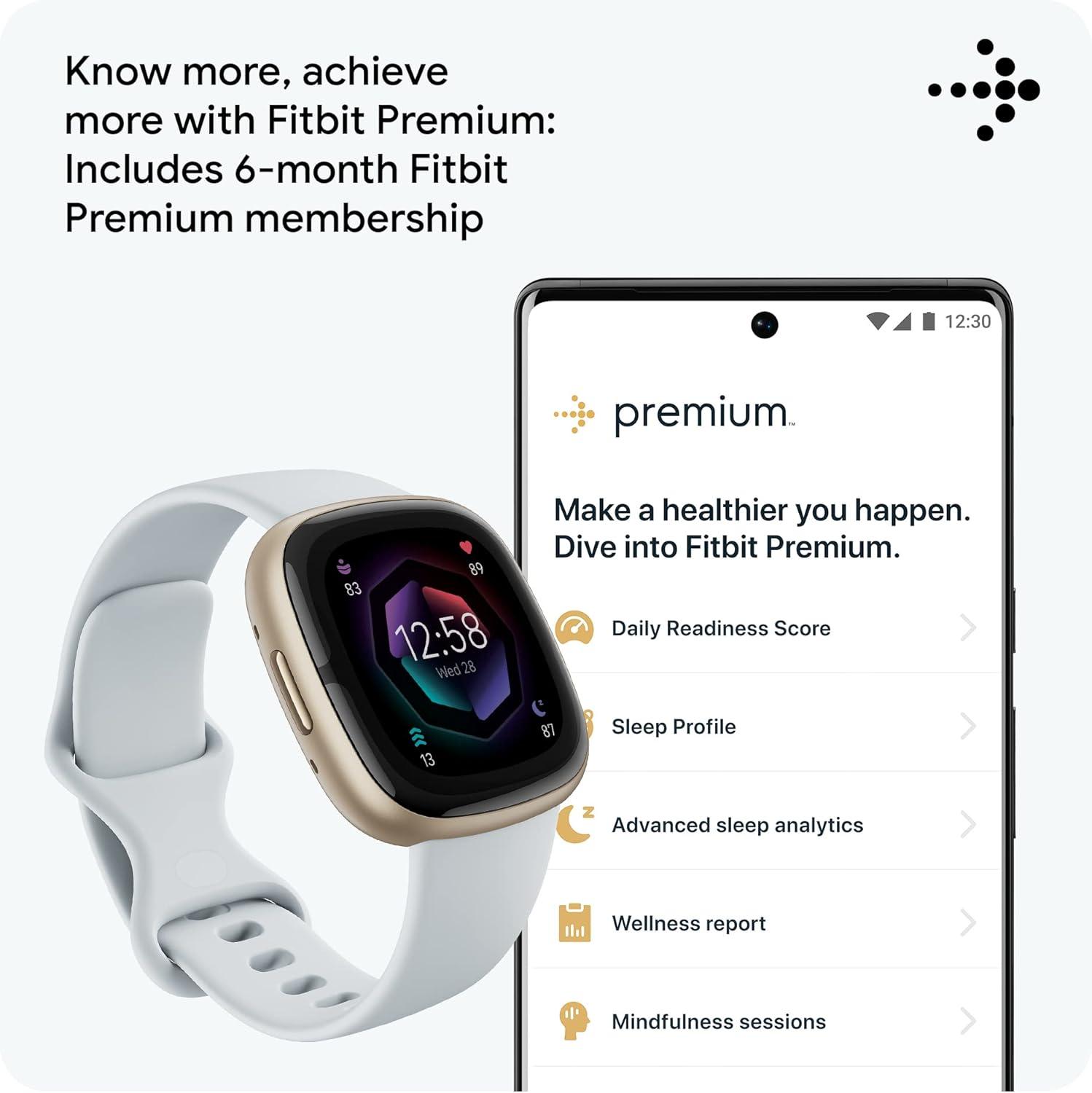 image:imageFitbit Sense 2 Advanced Health and Fitness Smartwatch with Tools to Manage Stress and Sleep ECG App SpO2 247 Heart Rate and GPS Lunar WhitePlatinum One Size S amp L Bands IncludedBlue MistPale Gold