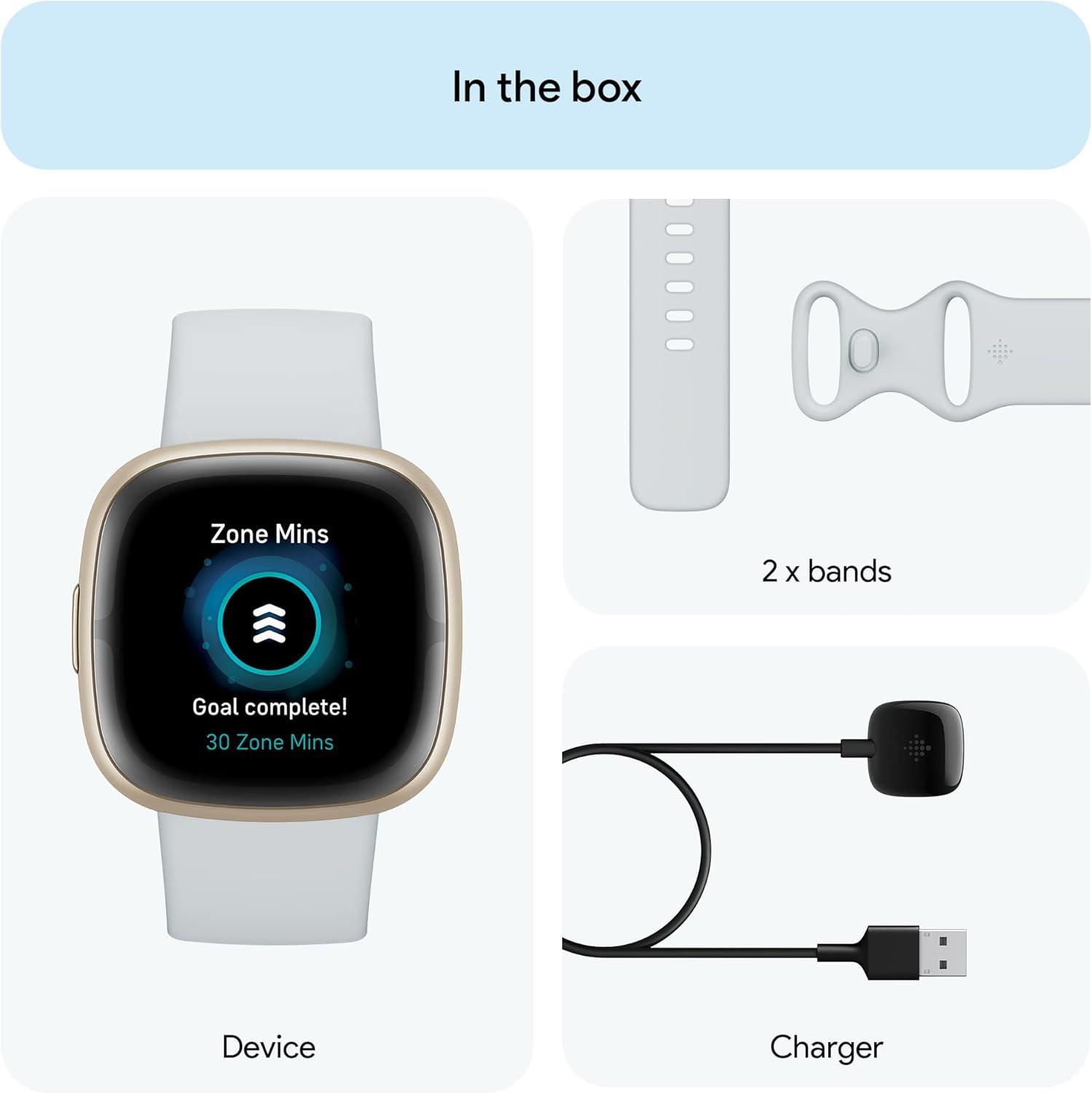 image:imageFitbit Sense 2 Advanced Health and Fitness Smartwatch with Tools to Manage Stress and Sleep ECG App SpO2 247 Heart Rate and GPS Lunar WhitePlatinum One Size S amp L Bands IncludedBlue MistPale Gold