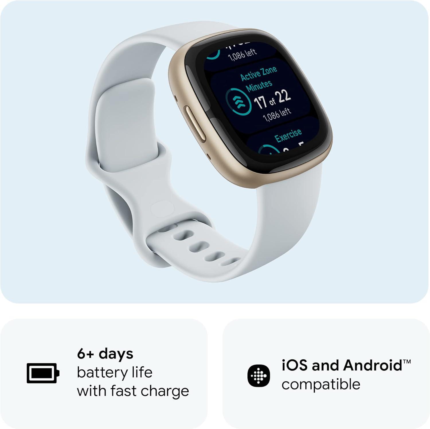 image:imageFitbit Sense 2 Advanced Health and Fitness Smartwatch with Tools to Manage Stress and Sleep ECG App SpO2 247 Heart Rate and GPS Lunar WhitePlatinum One Size S amp L Bands IncludedBlue MistPale Gold