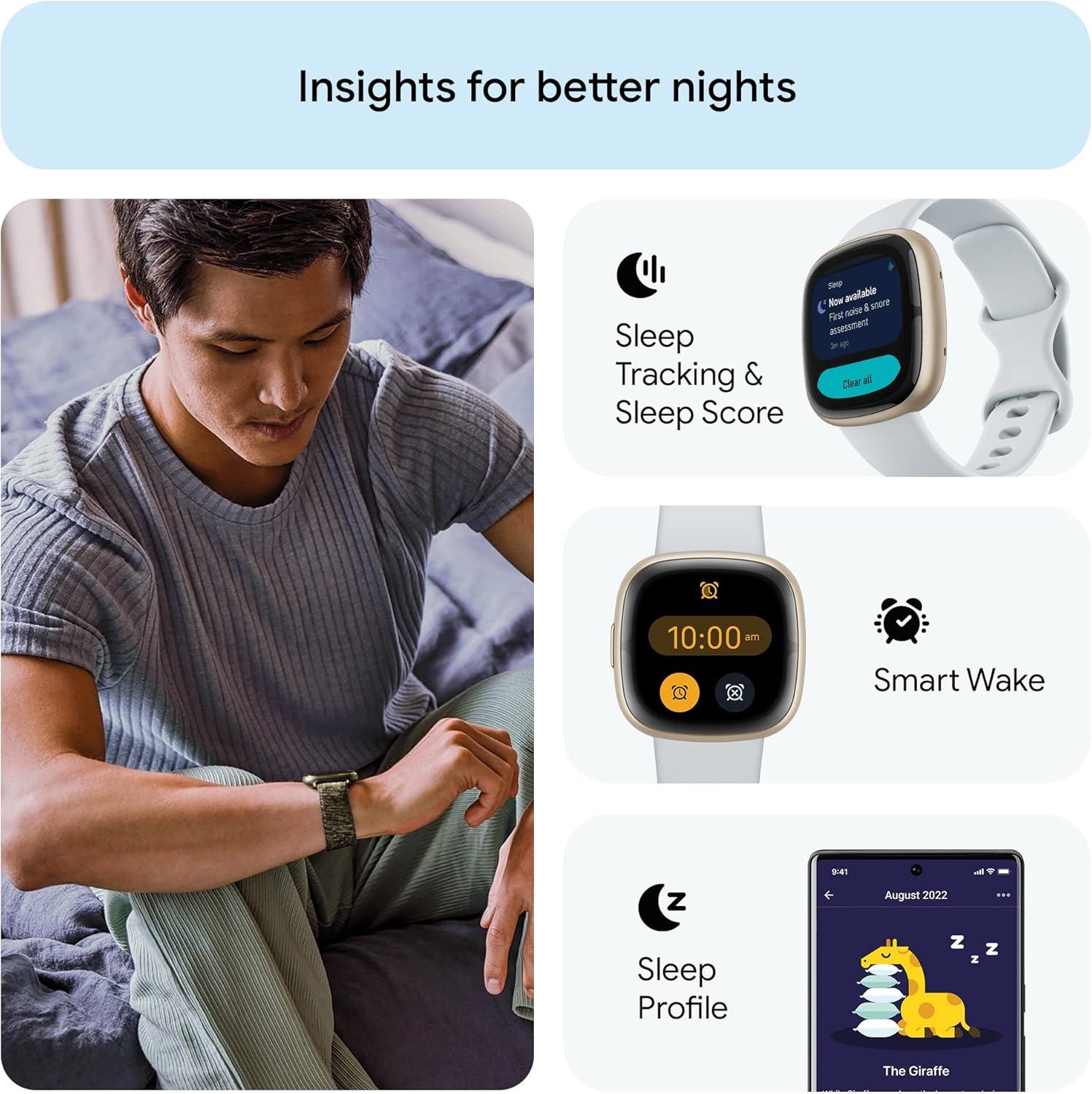 image:imageFitbit Sense 2 Advanced Health and Fitness Smartwatch with Tools to Manage Stress and Sleep ECG App SpO2 247 Heart Rate and GPS Lunar WhitePlatinum One Size S amp L Bands IncludedBlue MistPale Gold