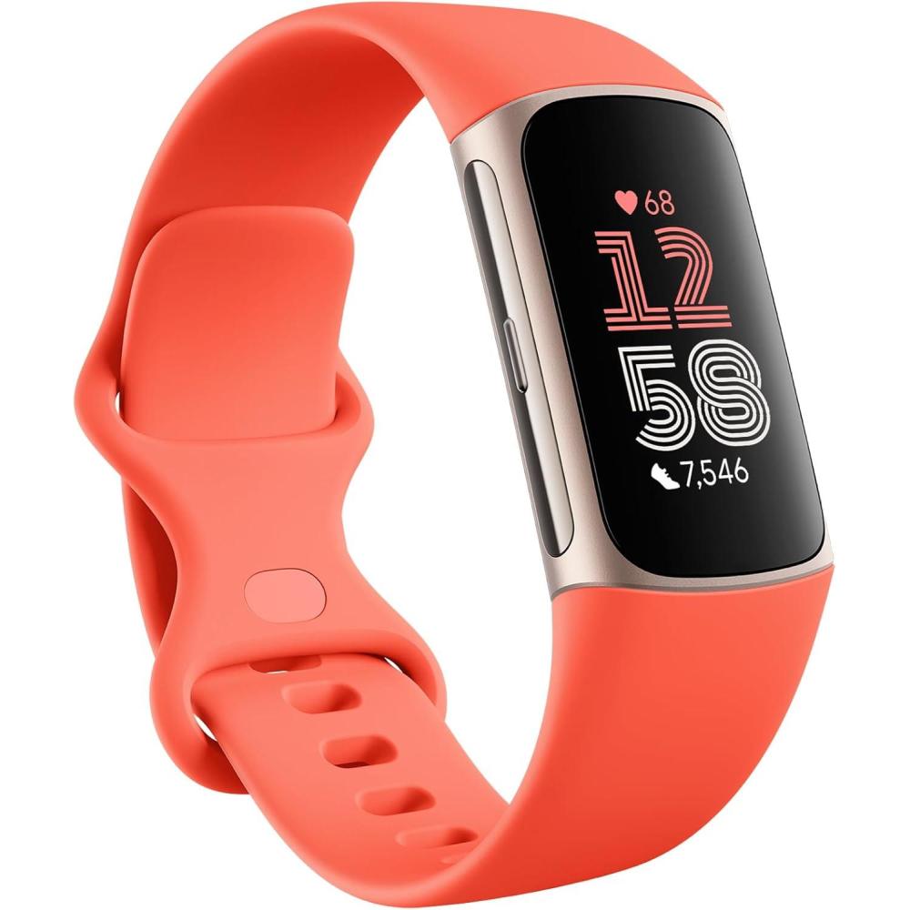 image:imageFitbit Charge 6 Fitness Tracker with Google apps Heart Rate on Exercise Equipment 6Months Premium Membership Included GPS Health Tools and More GoldCoral One Size S amp L Bands IncludedGold Case w Red Band