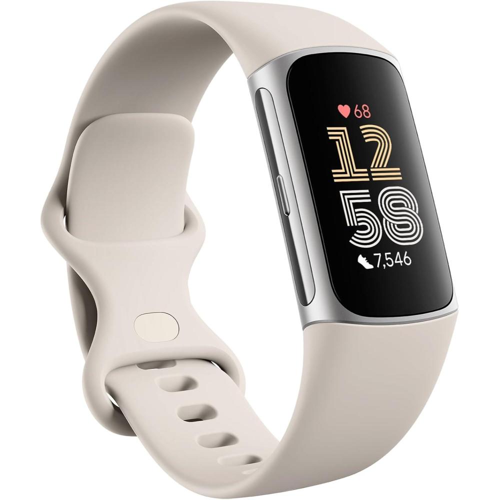 image:imageFitbit Charge 6 Fitness Tracker with Google apps Heart Rate on Exercise Equipment 6Months Premium Membership Included GPS Health Tools and More GoldCoral One Size S amp L Bands IncludedSilver Case w White Band