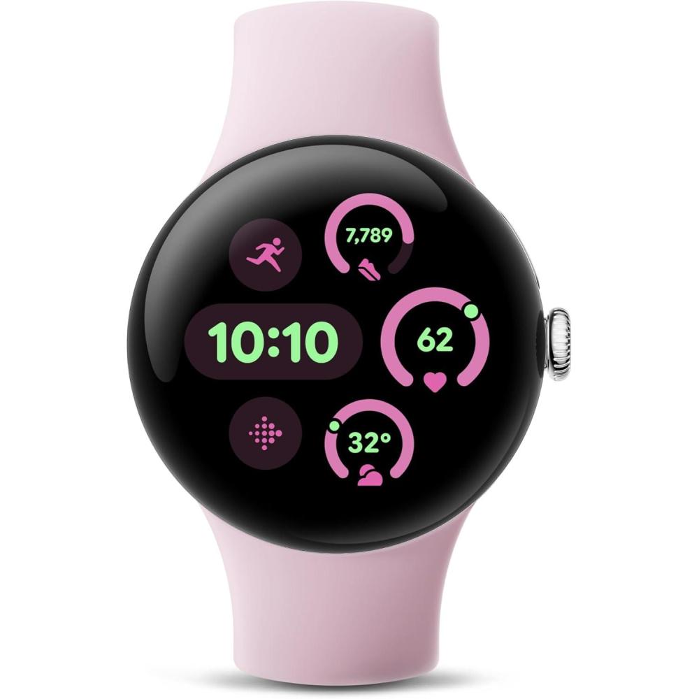 image:imageGoogle Pixel Watch 3 41mm 2024 Model  Android Smartwatch Heart Rate Tracking Fitbit Advanced Running Fitness Insights 24Hour Battery  Matte Black Aluminum Case  Obsidian Band  WiFiPolished Silver Aluminum Case  Rose Quartz Band