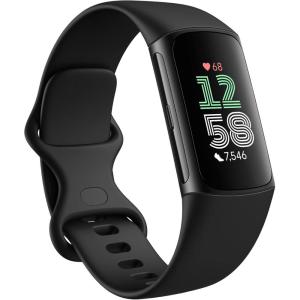 Fitbit Charge 6 Fitness Tracker with Google apps, Heart Rate on Exercise Equipment, 6-Months Premium Membership Included, GPS, Health Tools and More, Gold/Coral, One Size (S & L Bands Included)(Black Case w/ Black Band)