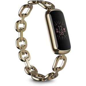 Fitbit Luxe-Fitness and Wellness-Tracker with Stress Management, Sleep-Tracking and 24/7 Heart Rate, One Size S L Bands Included, Lunar White/Soft Gold Stainless Steel, 1 Count(Gold)