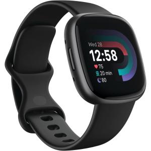 Fitbit Versa 4 Fitness Smartwatch with Daily Readiness, GPS, 24/7 Heart Rate, 40+ Exercise Modes, Sleep Tracking and more, Waterfall Blue/Platinum, One Size (S & L Bands Included)(Black/Graphite)