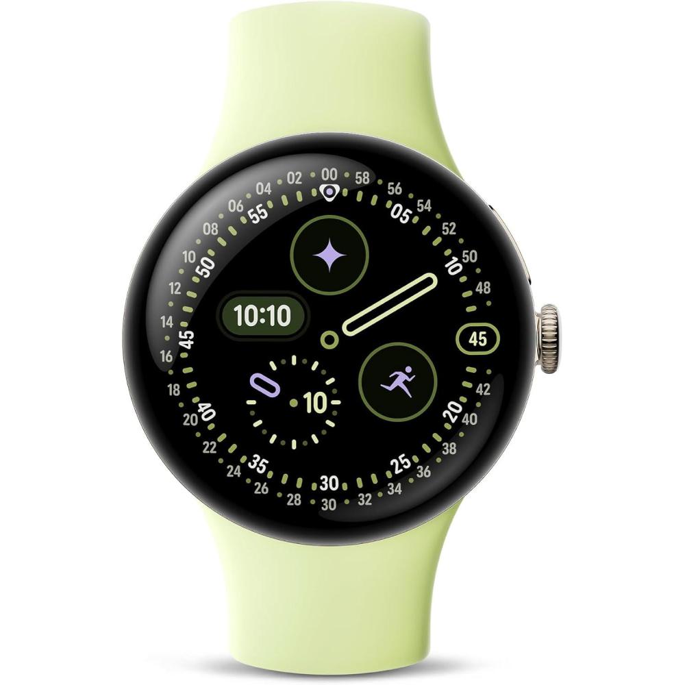 image:imageGoogle Pixel Watch 4 41mm  Android Smartwatch with Heart Rate and Sleep Tracking  30Hour Battery  Fitness Tracking  Google AI  Champagne Gold Aluminum Case  Lemongrass Active Band  WiFiLemongrass Band with Champagne Gold Case