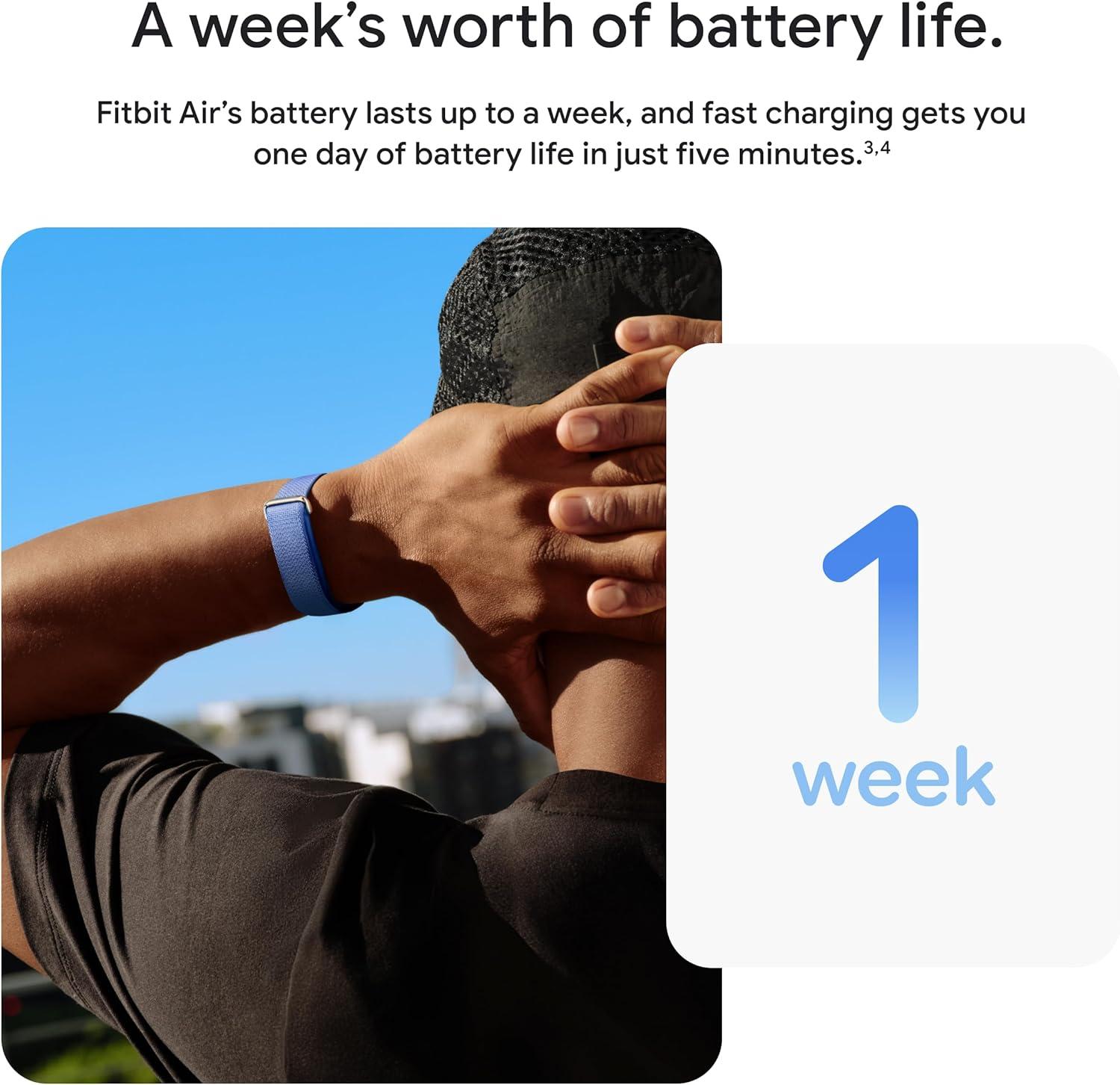 image:imageGoogle Fitbit Air Screenless Activity Tracker with Fitness Heart Rate and Sleep Tracking Personalized AIPowered Coaching Up to 7 Days Battery Life Works with iOS and Android BerryLavender